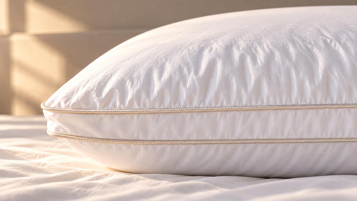 Close-up of the Signature Deluxe Suite Pillow’s full gusset and double gold piping